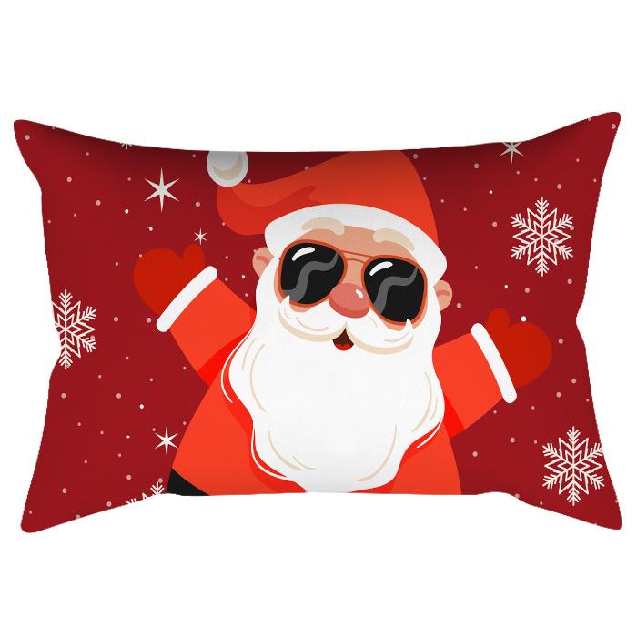 Weihnachten Bedruckter Pfirsich Samt Taillenkissenbezug Weihnachtsmann Schneeflocke Heimdeko Feiertags-Kissenbezug Dekokissen