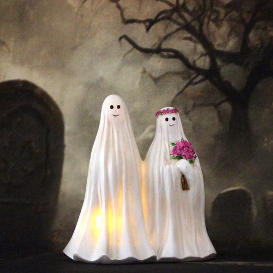 Halloween Leuchtende Geister Braut Bräutigam Statue Weiches Warmes Leuchten Gruselig Außen Innen Nachtlicht Feiertagsparty Dekoration