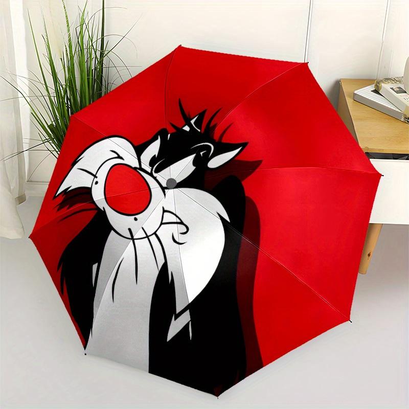1PC Looney Tunes Sylvester Cat Automatic Open/Close Umbrella - Compact Travel Umbrella, 8-Rib Heavy-Duty Construction, Ideal Gift A0828140