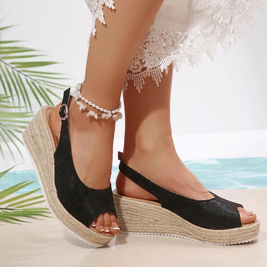 2025 Summer Women's Wedge Platform Sandals Straw Shoes Fashion Snake White Casual Vacation Fashion Elegant Trend