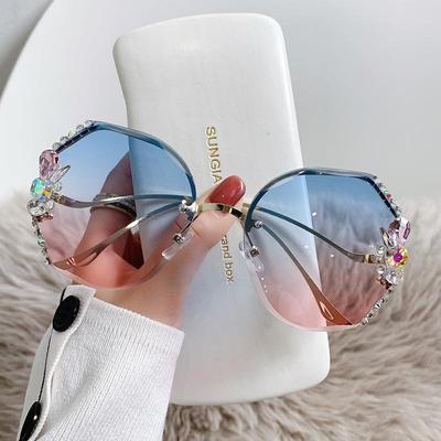 Large Frame Rhinestone Sunglasses UV Protection Crystal Sunglasses Women's Diamond Studded Glasses Outdoor Sports Sunglasses