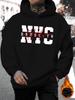 Vintage NYC Brooklyn Script Print Hoodie For Men Thick Fleece Warm Hooded Sweatshirt Urban Street Hip Hop  Sports Sweatshirt