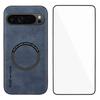 WANLONFENG YBP Series For Google Pixel 9 Pro Magnetic Case with Tempered Glass Film PU Leather+TPU Phone Cover Large Cutout