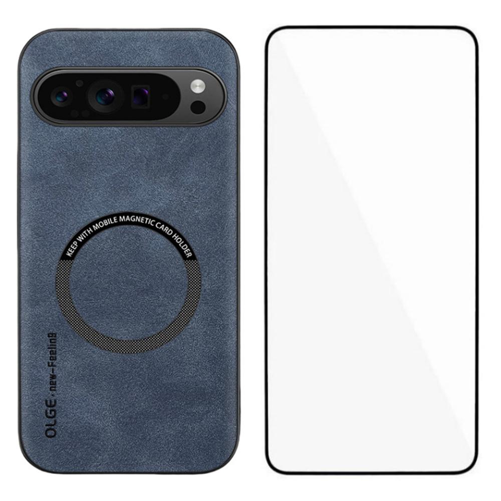 WANLONFENG YBP Series For Google Pixel 9 Pro Magnetic Case with Tempered Glass Film PU Leather+TPU Phone Cover Large Cutout