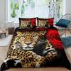 Leopard Duvet Cover Set Red Rose Bedding Sets Safari Animals Print Comforter Cover Rose Flowers Cheetah Quilt Cover King Size