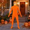Xiaobudian Face Open Halloween Costume, Unisex Full Body Orange Bodysuit with Beard Eyebrows for Men Women, Adult Stretchy Cosplay Jumpsuit Party