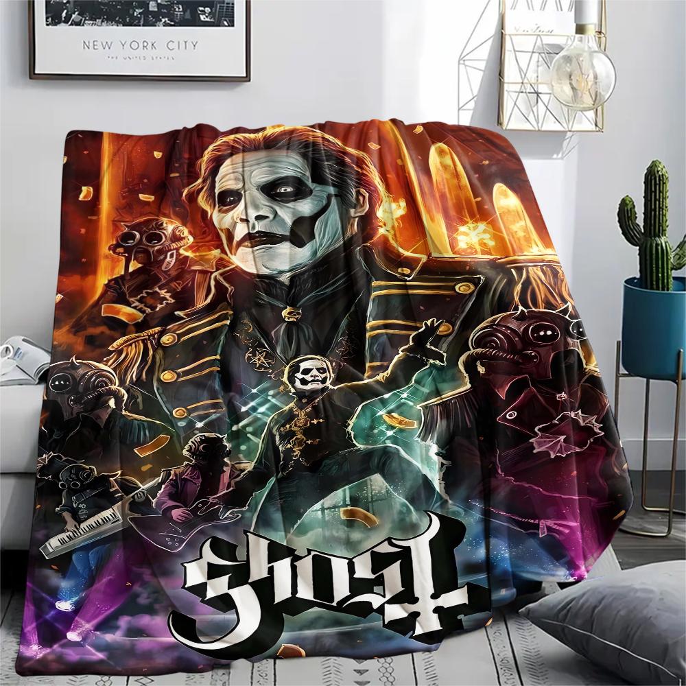 1Pc Ghost Band Print Flannel Blanket, High Quality Comfortable for All Seasons, Home Decor, Warmth and Comfort, Perfect for Christmas Gifts