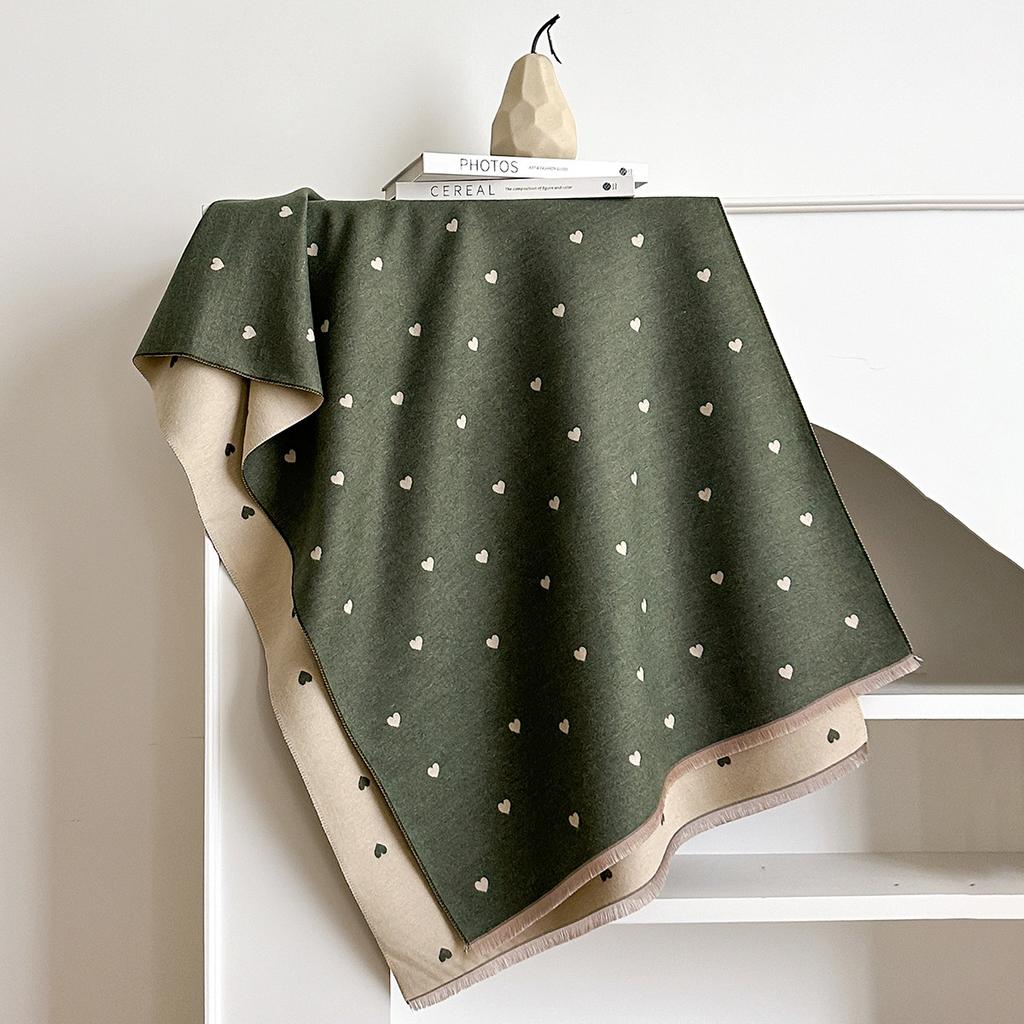 Autumn And Winter Heart-Shaped Texture Matching Double-Sided Women'S Imitation Cashmere Thermal Scarf Air Conditioner Scarf Shawl