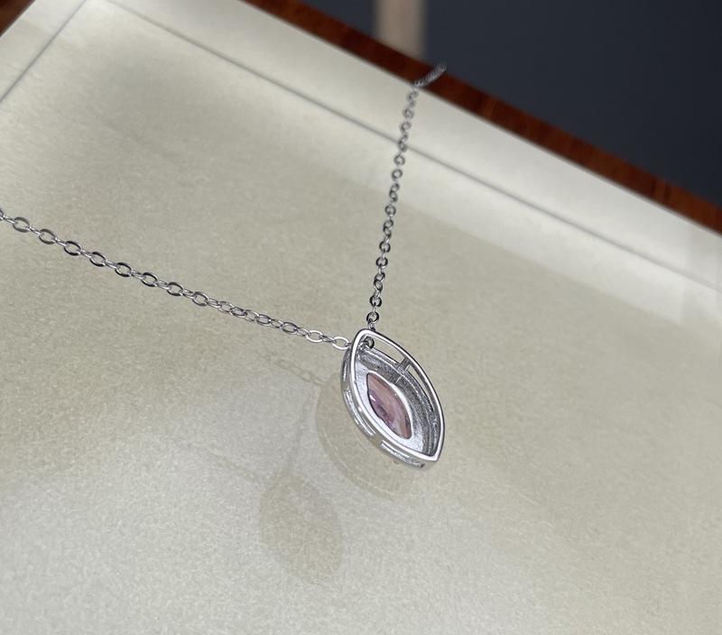 2026 Pink Marquise High-Carbon Diamond Necklace for Women - S925 Sterling Silver Clavicle Chain, Everyday Wear, Colorfast.