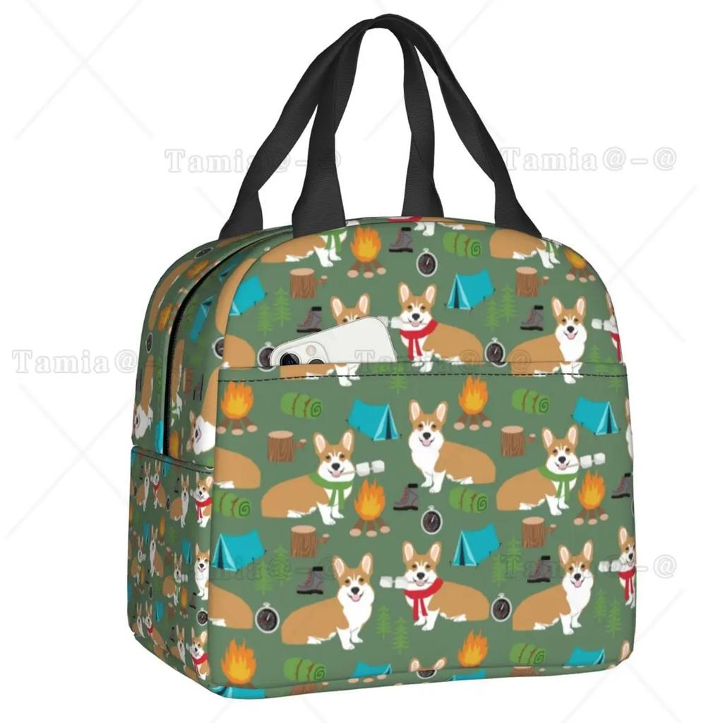 Coffee Welsh Corgi Dog Resuable Lunch Boxes Women Waterproof Cooler Thermal Food Insulated Lunch Bag Kids School Children