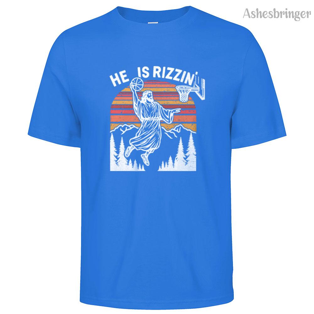 Mens Cotton He Is Rizzin Graphic Easter Jesus Christian Basketball T Shirt Street Casual Style Tee for Men and Women