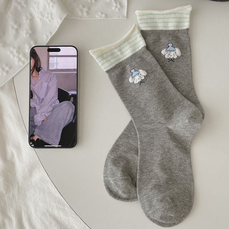 Women's Fall Fashion New Embroidered Dog Boneless Mid Tube Cotton Socks