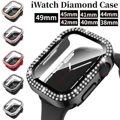 Diamentowa + hartowana folia ochronna do zegarka Apple Watch Ultra 49 mm 45 mm 44 mm 41 mm 40 mm 42 mm 38 mm Szklana obudowa ochronna do zegarka iWatch Series 9 8 7 6 5 SE