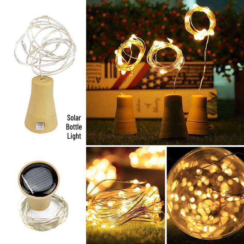 Solar Bottle Stopper String Lights - Copper Wire, Outdoor Decorative Wine Bottle and Courtyard Lights for Ambient Atmosphere