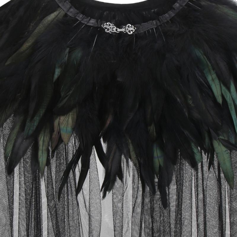 Unisex Cloak Women Halloween Cape Feathers Robe Cosplays Costume Fancy Dress Party Wizard Witch Mantle Magician Outfits