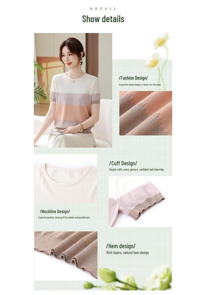 2026 Summer Fashion Ice Silk Blouse for Moms: Stylish Short-Sleeved T-Shirt for Middle-Aged and Elderly Women