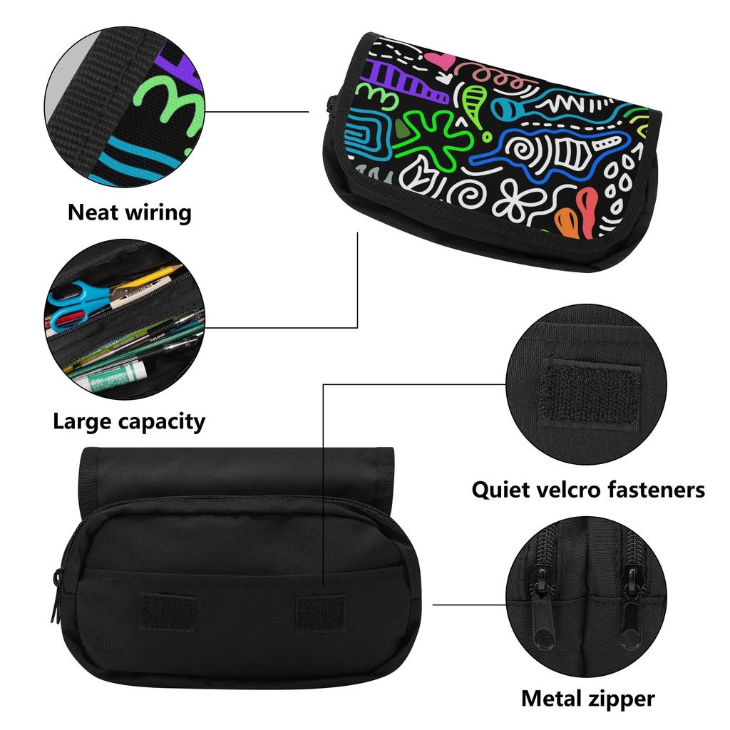 Pencil Pouch Double Layer 300D Polyester Zipper Closure with Dual Compartments for Pens Ruler Eraser Scissors for Office School