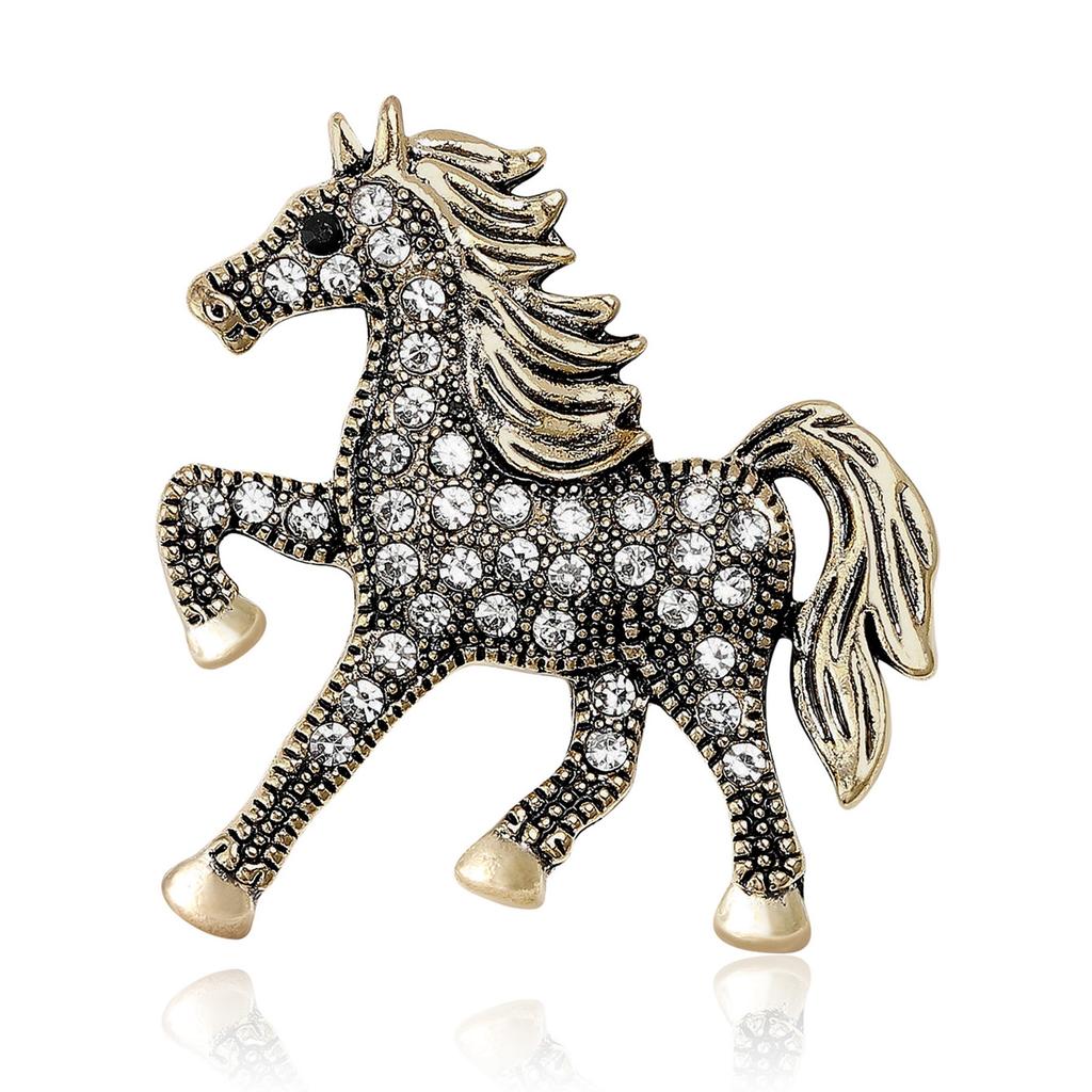 Rhinestone Horse Brooch for Women Animal Lapel Pins Party Accessories New Year Gifts