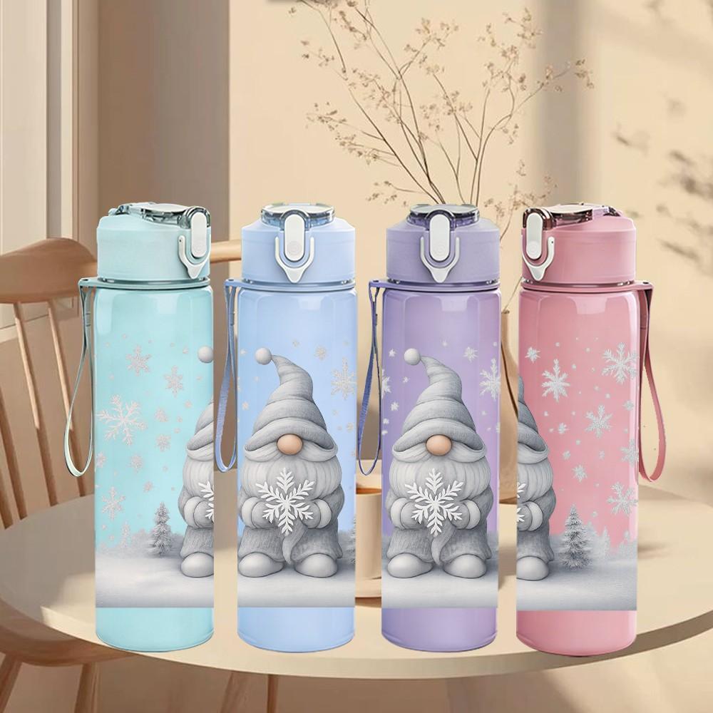 1PC Gnome Snow Winter Scene Print 750ml Color Plastic Sports Water Bottle Leakproof Flip Straw Lid Suitable for Sports Office Home Use