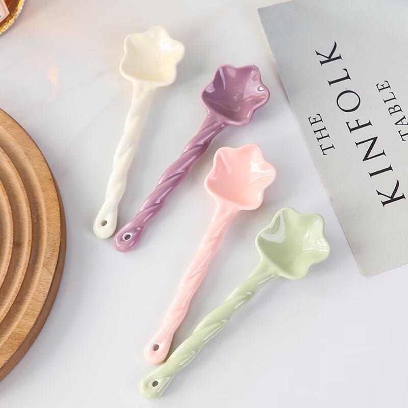 Cute Ceramic Star Twist Long Handle Spoon