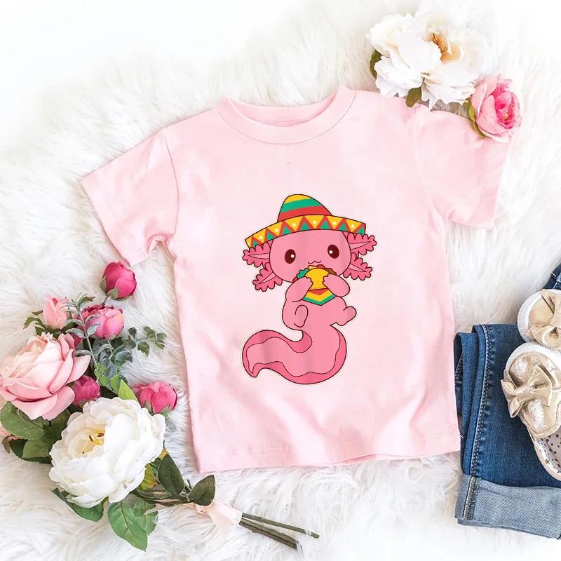 Axolotl Kawaii T-Shirt Kinder Sommer Mode T-Shirt Kinder Streetwear Boba Axolotl Anime Lässig Kinderkleidung Geburtstags-T-Shirts