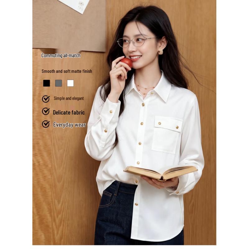 Basic House Women's Gold-Button Long-Sleeve Shirt