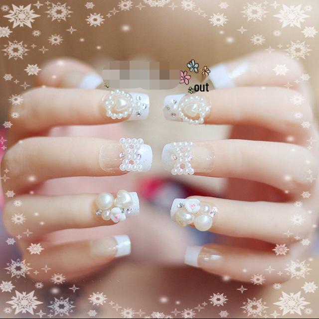 

Элегантные белые свадебные банты французские накладные ногти - съемные и носимые маникюрные патчи