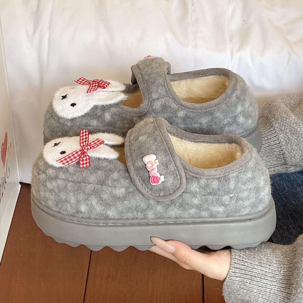 Sapatos de algodão fofos de desenho animado, preguiçosos e antiderrapantes para mulheres, novidade outono e inverno 2025, sapatos de algodão Mary Jane e plataforma