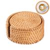 Boho Coasters 6-Piece Natural Rattan Round Heat-Resistant Woven Drink Coasters Table Mat for Home Kitchen Dining Living Room