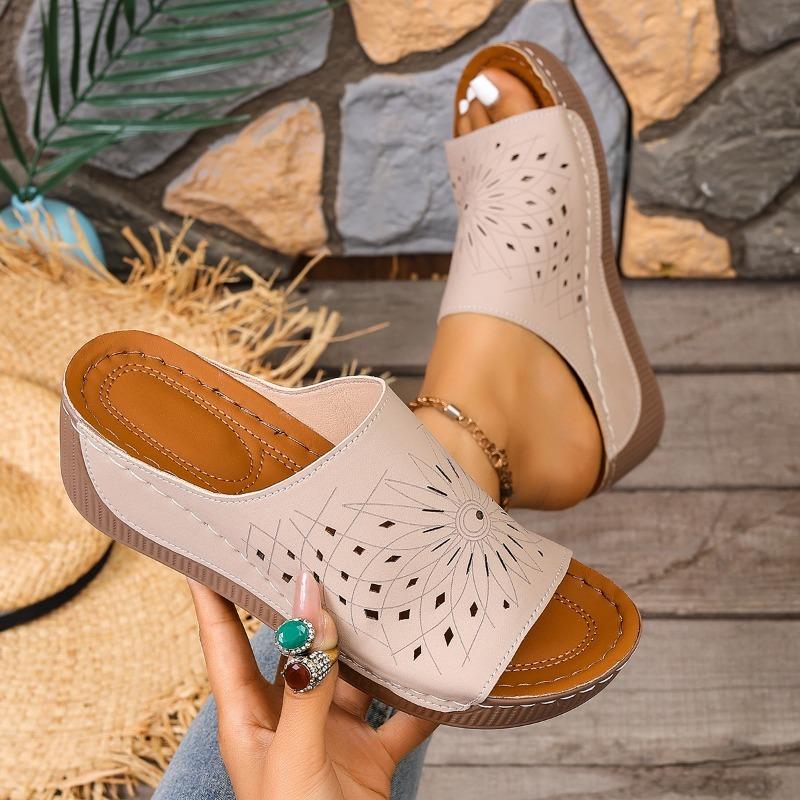 Sommer Neu Übergröße Hohl Keil Sandalen Hausschuhe Damen Einfach Offene Zehen Plattform Höhe-Erhöhend Sandalen