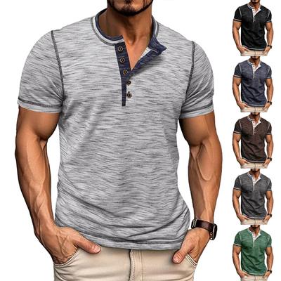 Men's Summer Crew Neck Color Matching Short Sleeve T-Shirt Large Size Men's Buttons