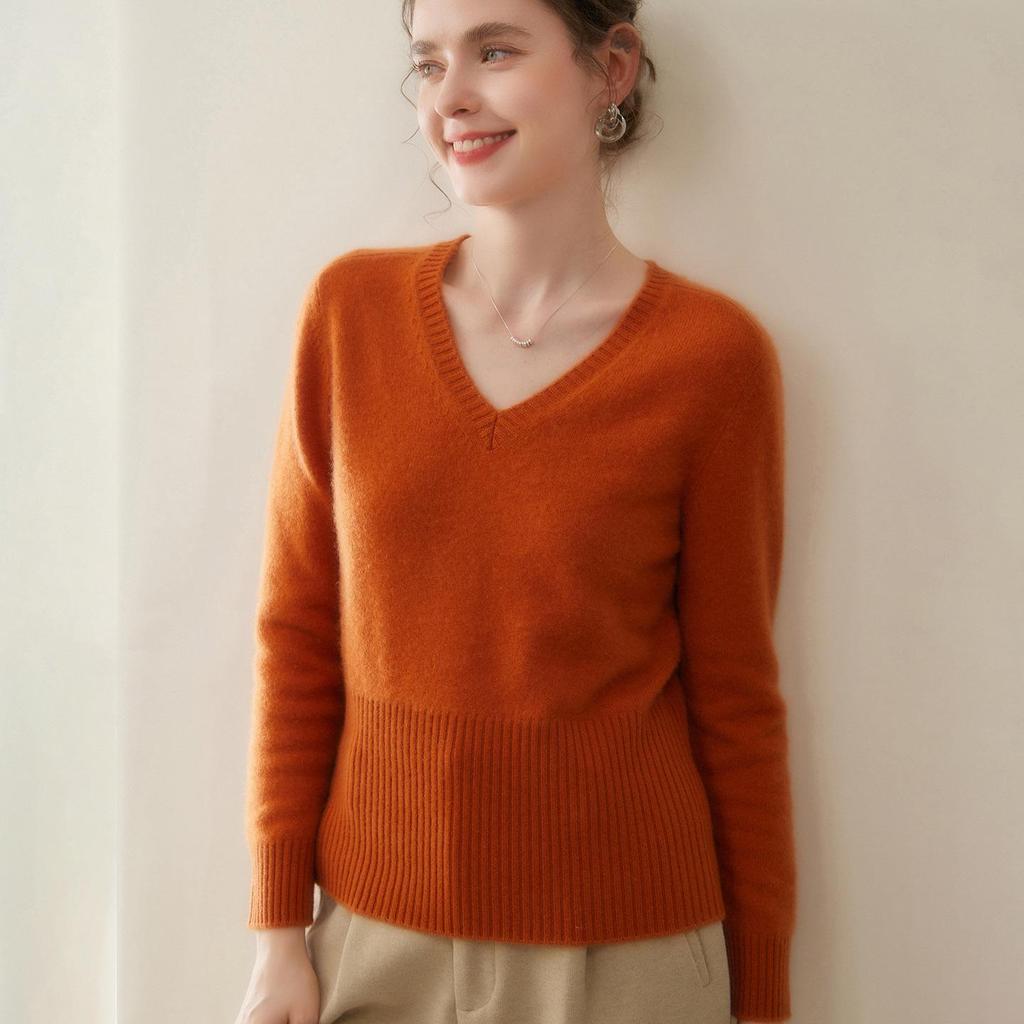 7-Gauge V-Neck Ribbed Women's Cashmere Sweater for Autumn/Winter 2025 – Fashionable and Versatile Knitwear
