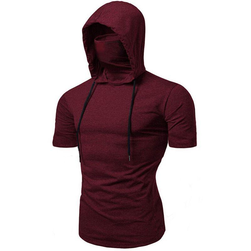 Stylish Men's Hooded Pullover T Shirt Tank Top With Protective Mask For Active Wear