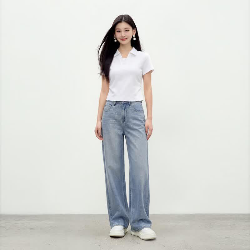 Women's Mid-High Waist Straight-Leg Jeans