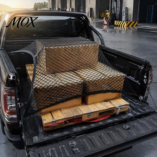 Vehicle Cargo Containment Truck Net, Bed Organizer Stretchable Elastic Net Luggage Holder with 4 Hooks for Pickup Bed, SUV Trunk Flexible Restraint