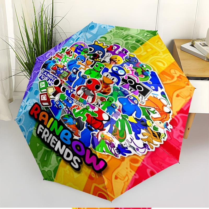 Game Rainbow Friends Print Automatic Open Close Umbrella, Portable Foldable Umbrella, for Outdoor Commute Camping Trip, Ideal Birthday Gift
