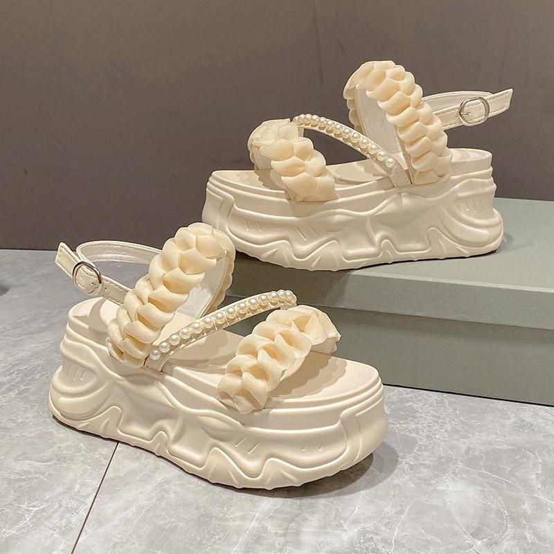 

Модная бархатная обувь 8 см Летние пляжные сандалии Женский роскошный костюм Женские бежевые клоги на каблуке Замшевый комфорт Мода Девушки Черные Низкие Толстые 34 бежевый