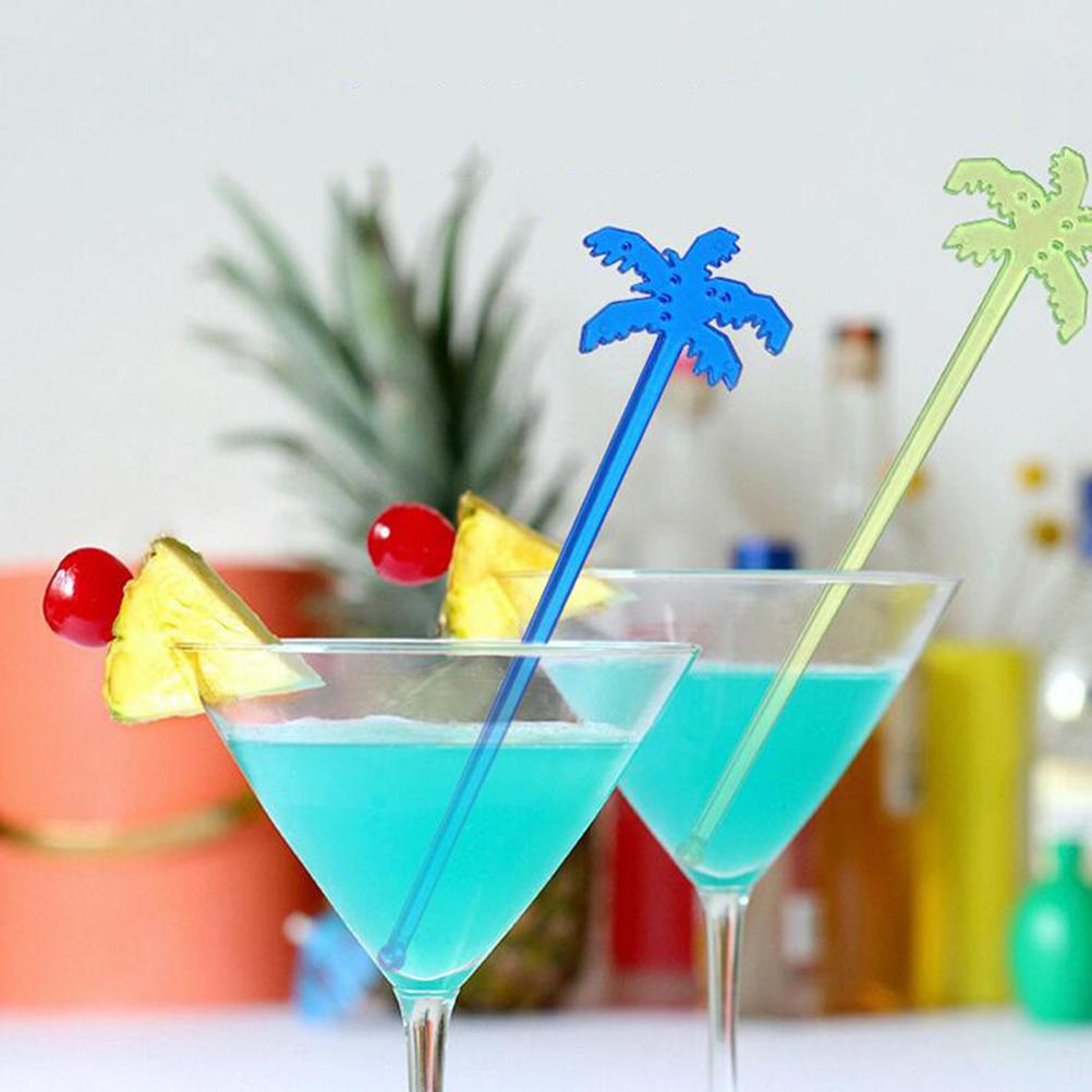 25 Pcs Juice Stirrers Neon Palm Tree Coffee Swizzle Stick Cocktail Drink Wooden