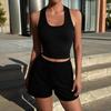 Women's Sleeveless Tank Top and Shorts Set Ribbed Round Neck Casual Two Piece Summer Outfit Suitable for Daily Wear and Light Exercise