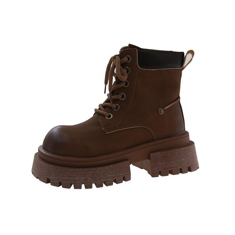 Šněrovací boty Dámské Módní a Pohodlné Podzimní Retro Silná Podrážka Velká Špička Pracovní boty
