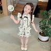 Girls Chinese Summer Outfit with Panda Print Short Sleeve Hanfu Set for Toddlers and Kids