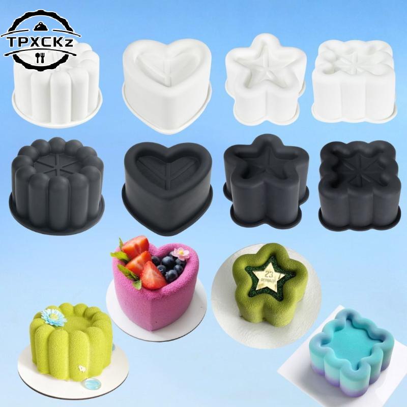 Heart Cylindrical Square Texture French Mousse Cake Mould Silicone Soap Mold Jelly Pudding Dessert Tools Kitchen Bakeware