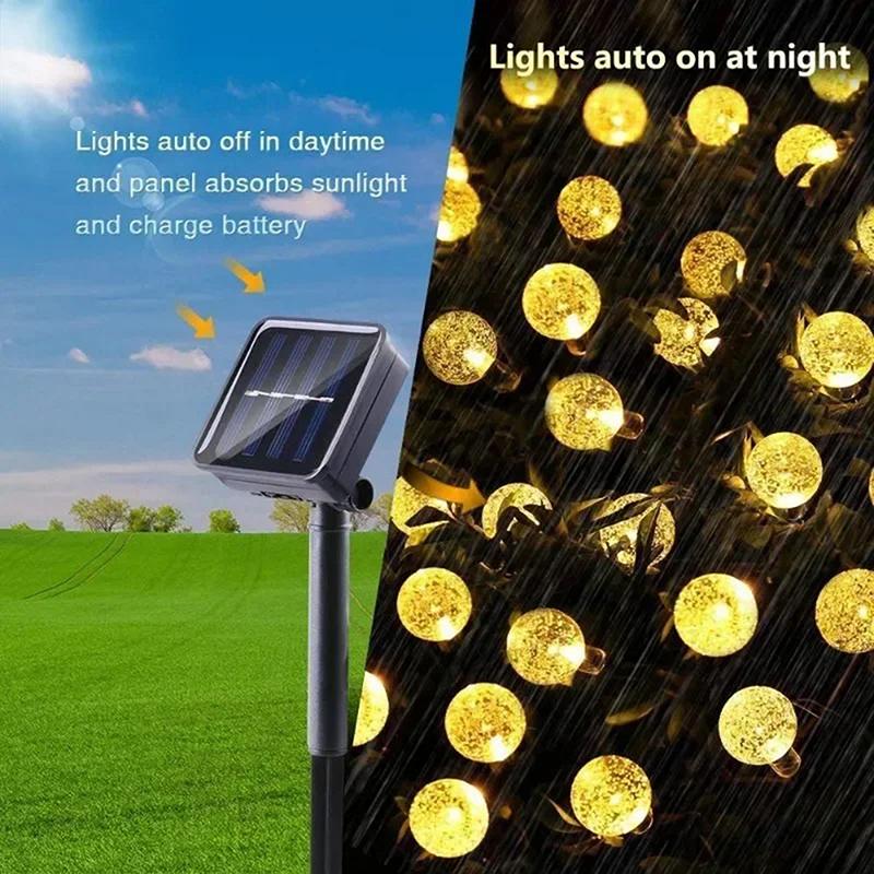 Solar String Lights Outdoor Crystal Globe Lights Waterproof Solar Festoon Fairy Light For Garden Party Decor