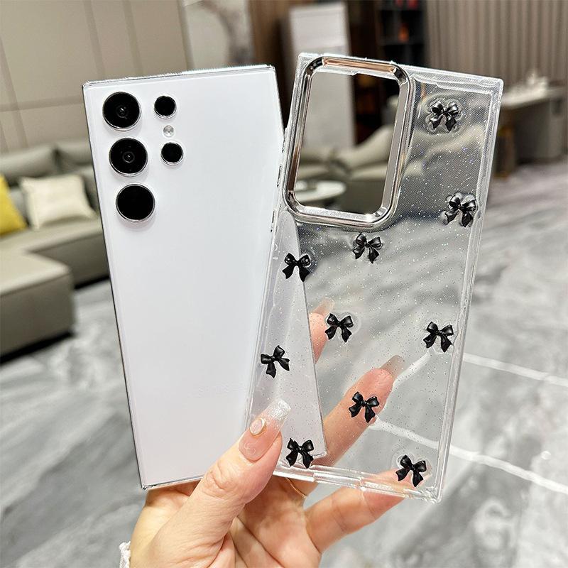 For Samsung S25Ultra Small Fresh Bow Phone Case Transparent Glue S24 Protective Cover A06 Female A36