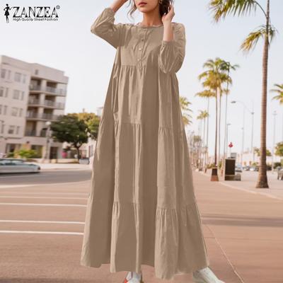 Vestido longo solto de verão para mulheres, casual, de férias, com manga nove quartos