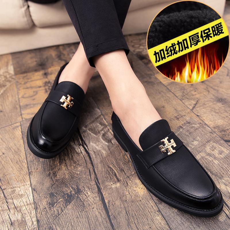 Leather Shoes Autumn Dress Casual Soft Sole Inner Height Increase Hair Stylist British Pointed Head Winter Velvet