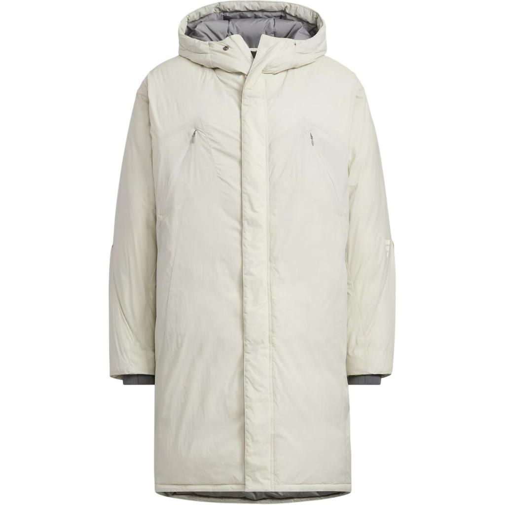 Adidas FW24 FUSTL P DJK LON Solid Water-Resistant Long Warm Sports Casual Hooded Down Jacket Men Jacket Light-Sesame Earth-Grey JM6178