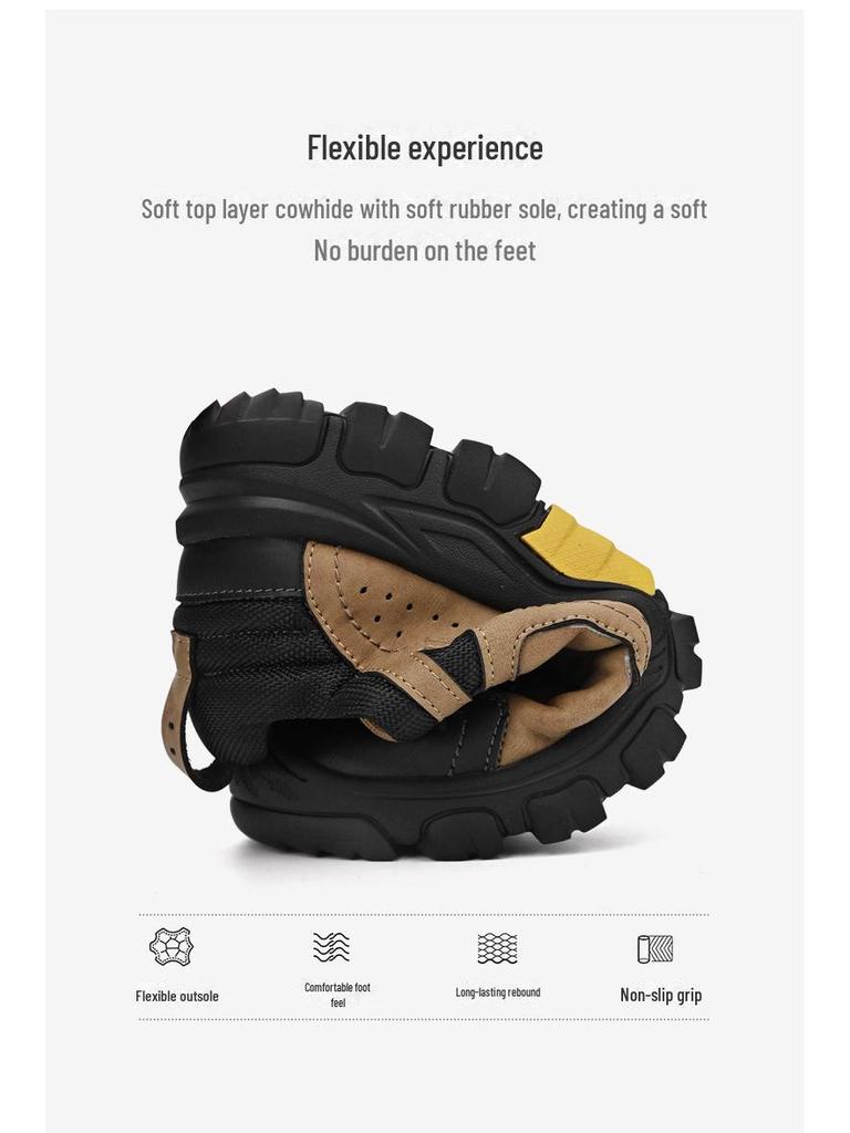 Men's Genuine Leather Non-Slip Hiking and Work Shoes - Closed Toe, Low-Top, Outdoor Casual Sneakers