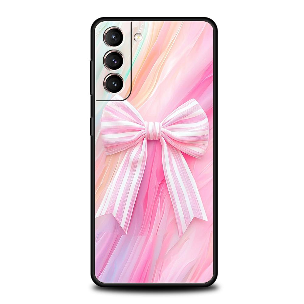 Phone Case Cover for Samsung Galaxy S25 Edge S24 S23 S22 S20 S21 FE Ultra S10 S10E Plus 5G Soft TPU Bow-Knot Pink Bow Pattern
