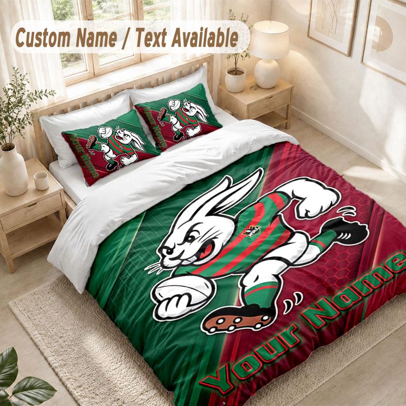 Custom Name Bedding Set 3 PiecesSouth Sydney Rabbitohs Print Duvet Cover + 2 Pillowcases Soft Bed Decor